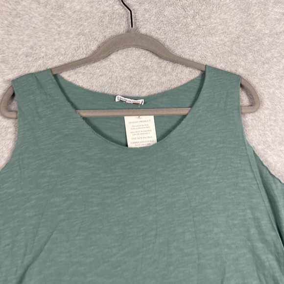 Made In Italy Cotton Green Raw Hem Tank Top Womens One Size Minimalist Casual - Picture 3 of 10